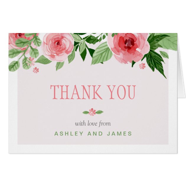 Botanical Watercolor Rose Flowers Thank You Card