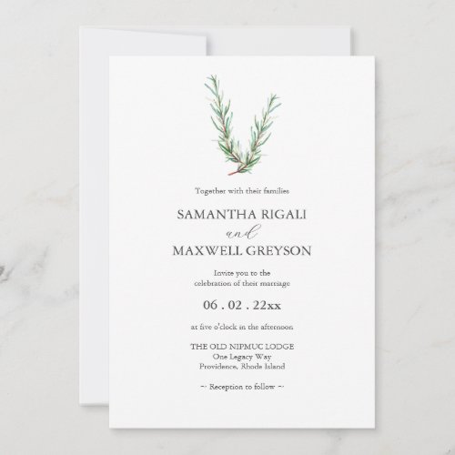 Botanical Watercolor Rosemary Branch Wedding Invitation