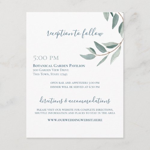 Botanical Watercolor Sage and Dusty Blue Vine info Enclosure Card