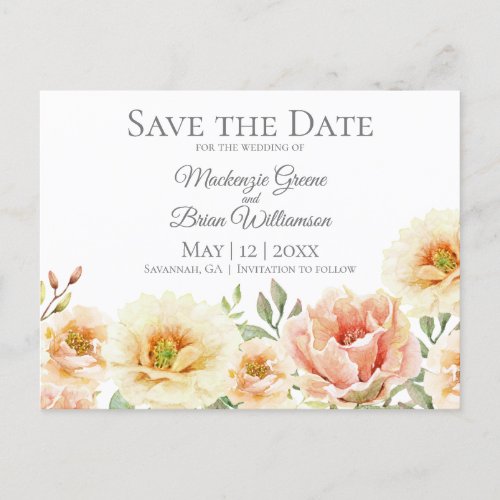 Botanical Watercolor Save The Date Postcard 2