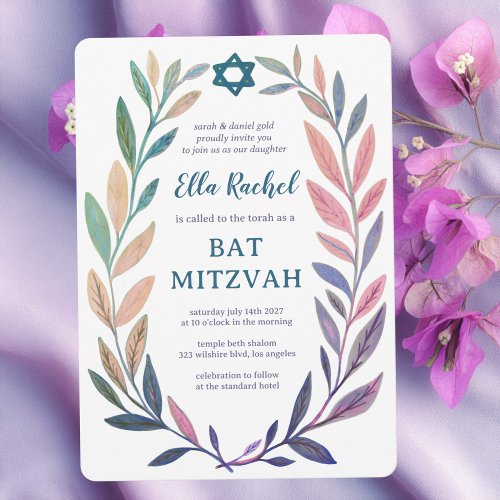 Botanical Watercolor Star of David Bar Bat Mitzvah