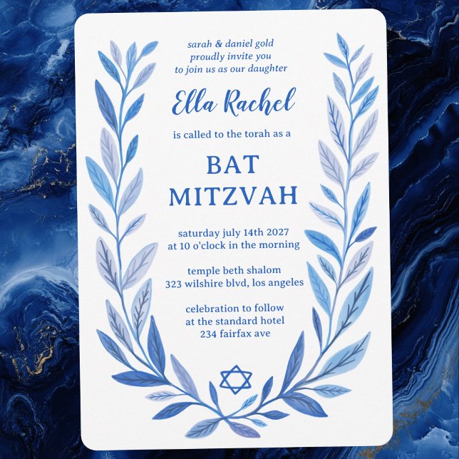 Botanical Watercolor Star of David Bar Bat Mitzvah Invitation (Botanical Watercolor Star of David Bar Bat Mitzvah Invitation
)