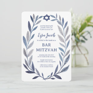 Botanical Watercolor Star of David Bar Bat Mitzvah Invitation
