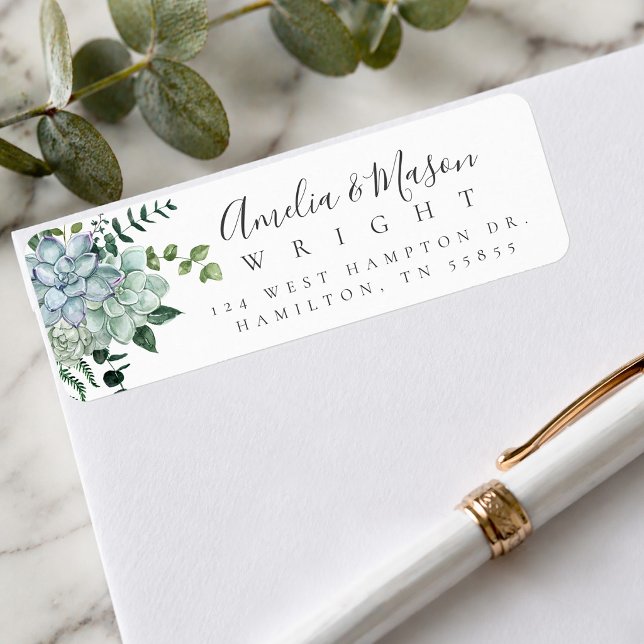 Botanical Watercolor Succulent Wedding  Address Label (Botanical Watercolor Succulent Wedding Address Label)