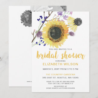 Botanical Watercolor Sunflowers Bridal Shower Invitation