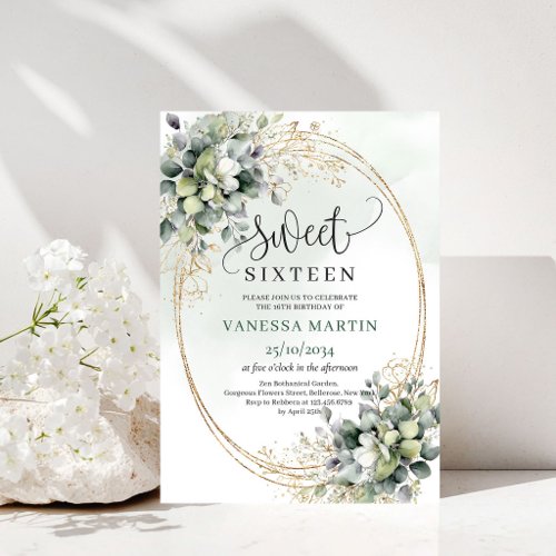 Botanical Watercolor Sweet 16 Birthday Invitation