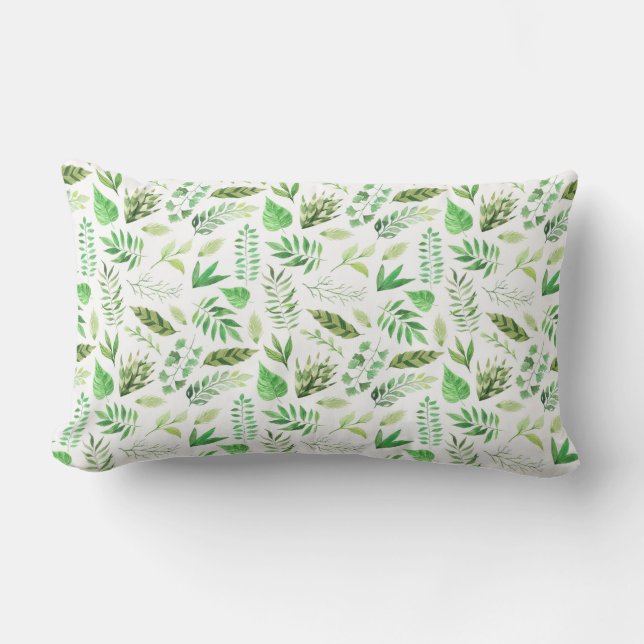 Botanical Watercolor Tropical Leaves Lumbar Pillow (Front)