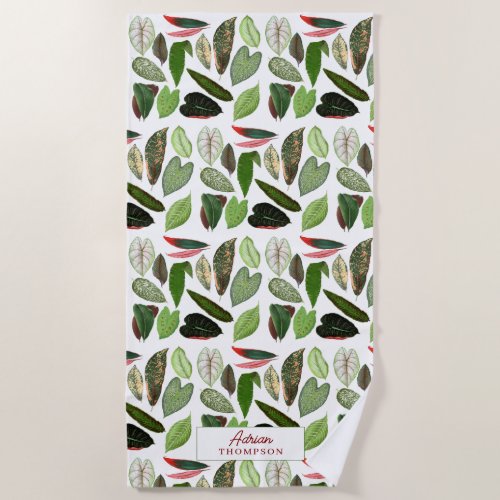 Botanical Watercolor Vintage Greenery Leaves Beach Towel