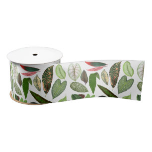 Botanical Watercolor Vintage Greenery Leaves Satin Ribbon