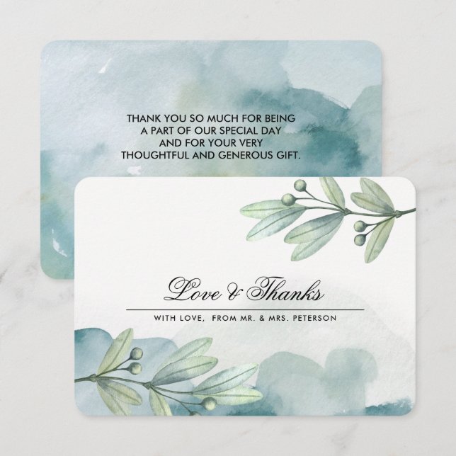 Botanical Watercolor Wedding Thank You Card (Front/Back)