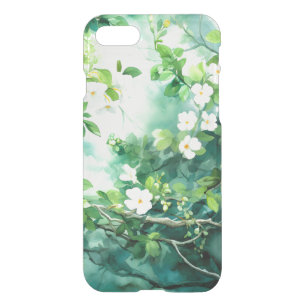 Botanical Watercolor White Blossoms Green Leaves iPhone SE/8/7 Case