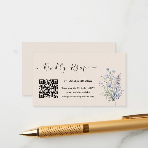 Botanical Watercolor Wildflower Qr Code Wedding Enclosure Card
