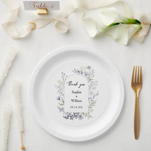 Botanical Watercolor Wildflower Theme Wedding Paper Plates