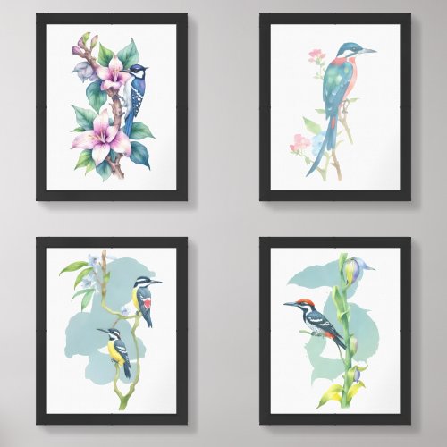 Botanical Watercolor Woodpecker  Wall Art Sets