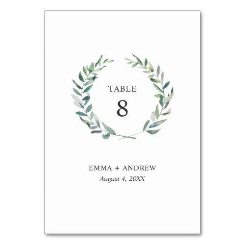 Botanical Watercolor Wreath Foliage Table Number