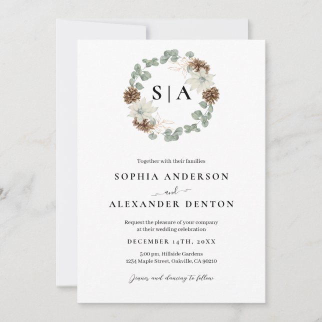 Botanical watercolor wreath  invitation (Front)