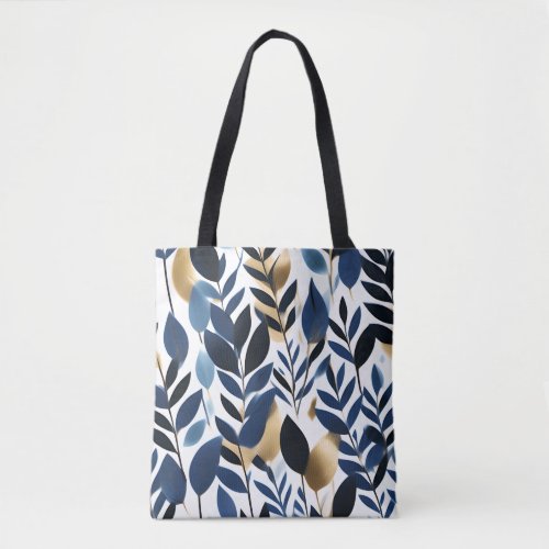 Botanical watercolour blue and gold tote bag