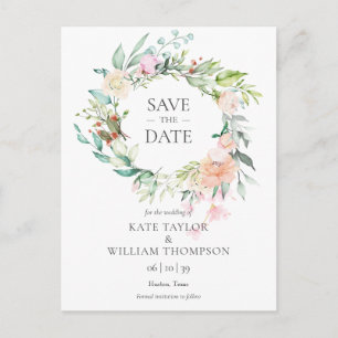 Botanical Watercolour Floral Garland Save the Date Postcard