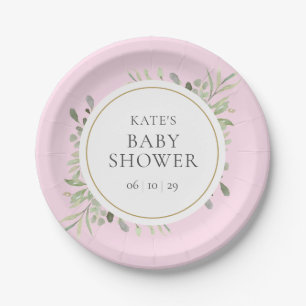 Botanical Watercolour Greenery Baby Girl Shower Paper Plates