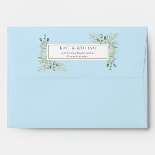 Botanical Watercolour Greenery Blue Envelope