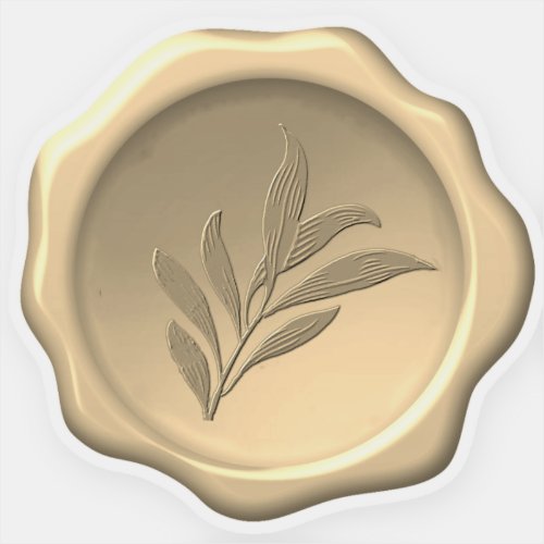 Botanical Wax Seal Embossed Leaves Foliage Golden Sticker