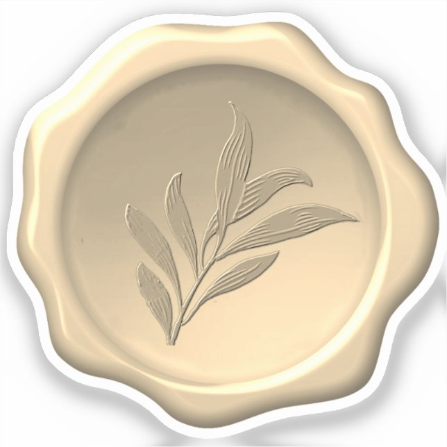 Botanical Wax Seal Embossed Leaves Foliage Golden Sticker (Front)