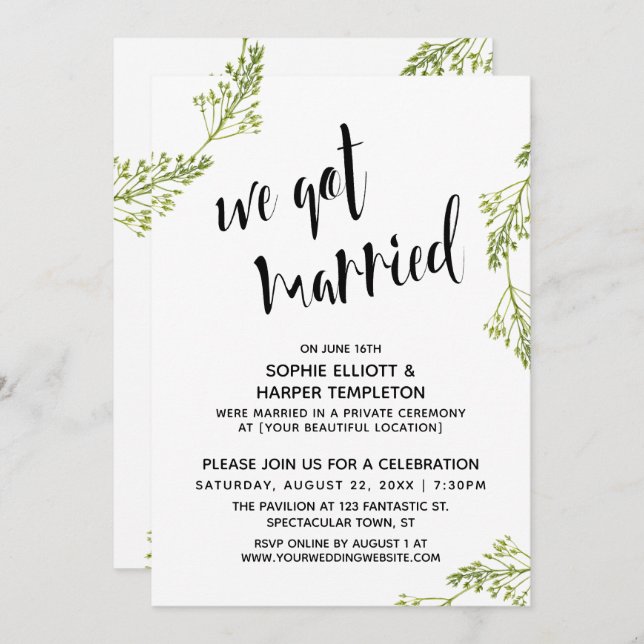 Botanical We Got Married Typography Post Wedding Invitation (Front/Back)