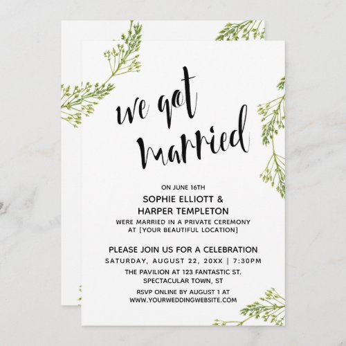 Botanical We Got Married Typography Post Wedding Invitation