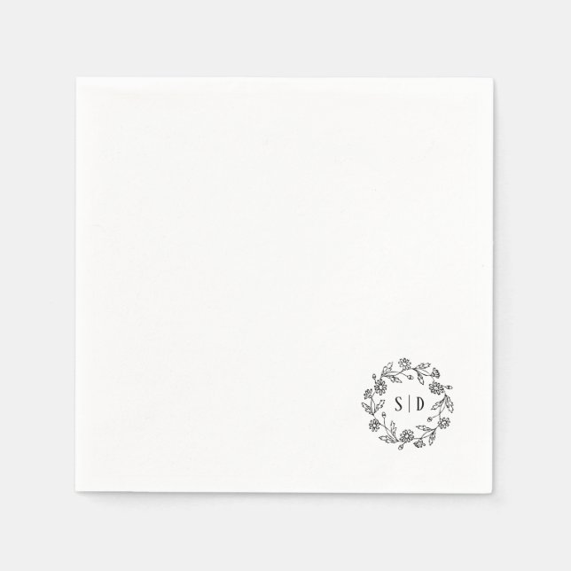 Botanical Wedding black white Napkins (Front)