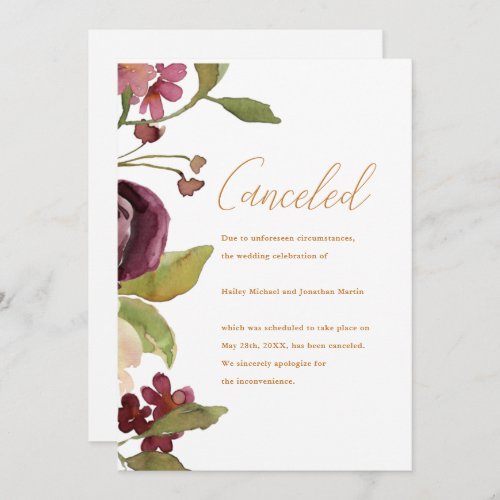 Botanical Wedding Cancellation Announcement