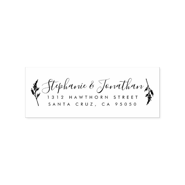 Botanical Wedding Couple Script Return Address Rubber Stamp (Imprint)