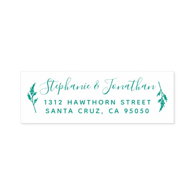 Botanical Wedding Couple Script Return Address Self-inking Stamp (Design)