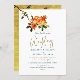 Botanical Wedding Gold Elegant Modern Pomegranate Invitation
