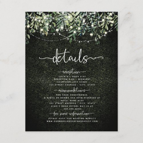 Botanical Wedding Greenery String Lights Details Enclosure Card