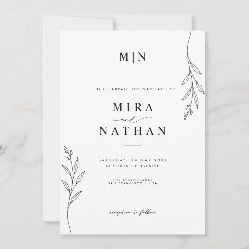 Botanical Wedding Invitation with Monogram & QR