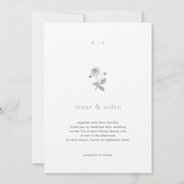 Botanical Wedding Invite, Minimal wedding Invitation (Front)