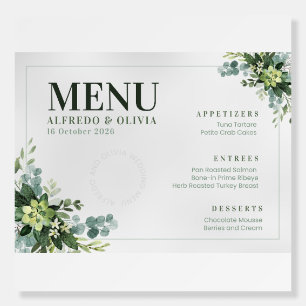 Botanical Wedding Menu – Elegant Green Floral Desi Foam Board