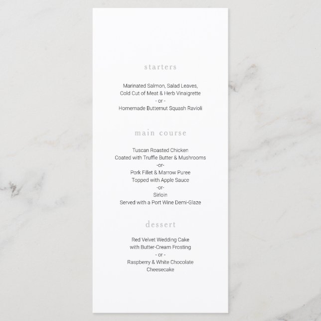 Botanical Wedding Menu, Minimal wedding Menu (Front)