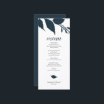 Botanical Wedding Midnight Blue Menu Card<br><div class="desc">This modern wedding menu template is part of Do Tell A Belle's fall luxury invitation collection. The design features simple leaves in midnight blue. Customize them with menu items, names and event date. Perfect for evening weddings, bridal shower, rehearsal dinners or whatever you like. A elegant yet botanical choice for...</div>