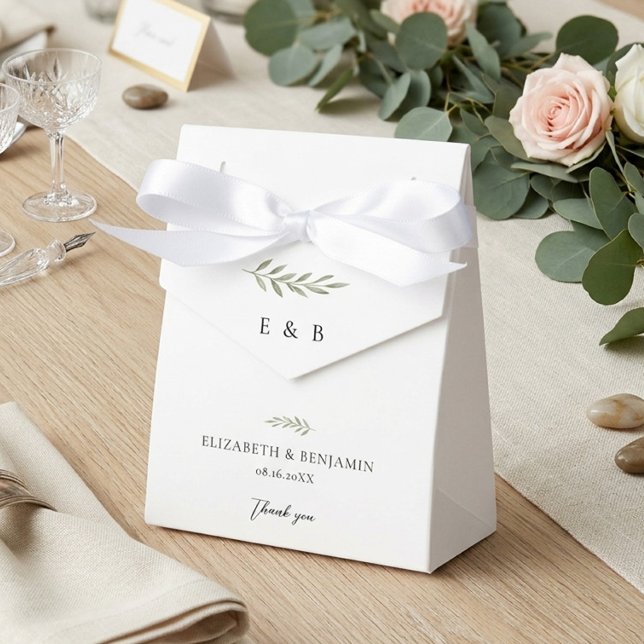 Botanical Wedding Monogram Personalized Greenery Favor Boxes (Creator Uploaded)