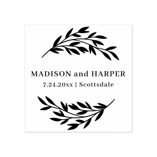 Botanical Wedding Names and Date Rubber Stamp (Imprint)