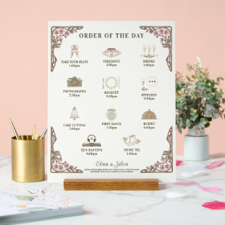 Botanical Wedding Order of the Day Acrylic Sign