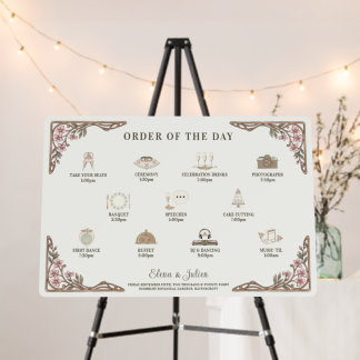 Botanical Wedding Order of the Day Sign Foam Board