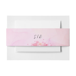 Botanical Wedding pink orange watercolor Invitation Belly Band