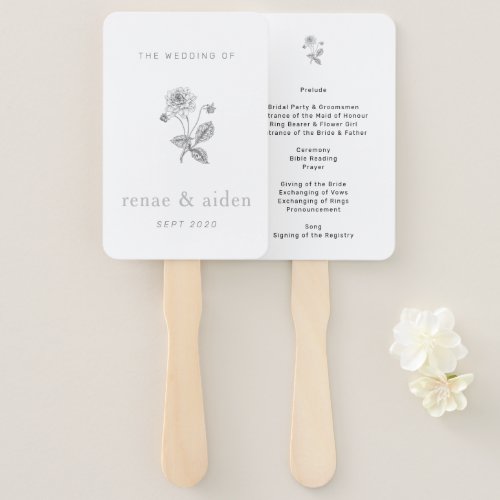 Botanical Wedding Program Minimal wedding Hand Fan