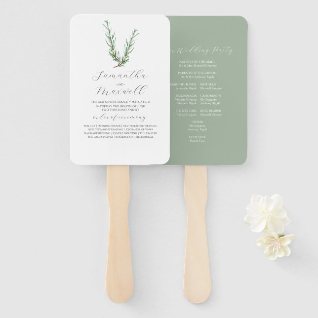 Botanical Wedding Program Template Hand Fan (Front and Back)