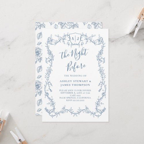 Botanical Wedding Rehearsal, Night Before Blue Invitation
