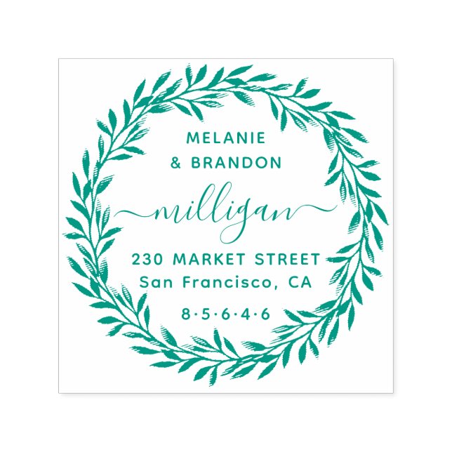 Botanical Wedding Script Name & Return Address Self-inking Stamp (Design)