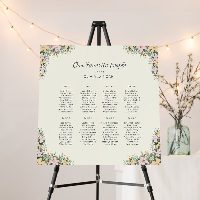 Botanical wedding seating chart - 8 tables boho foam board (In Situ (Stand))