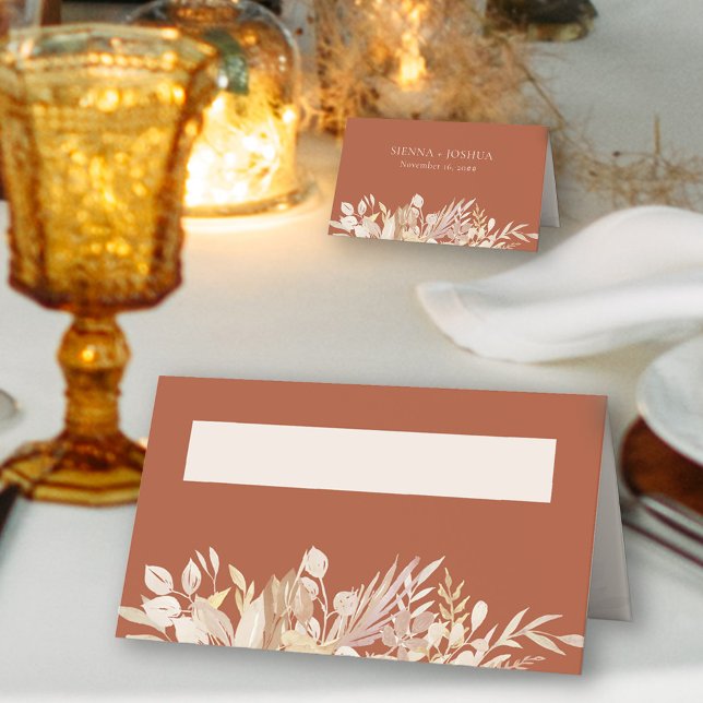 Botanical Wedding Terracotta Cream Personalized Place Card (Terracotta wedding place cards, personalized on the back)